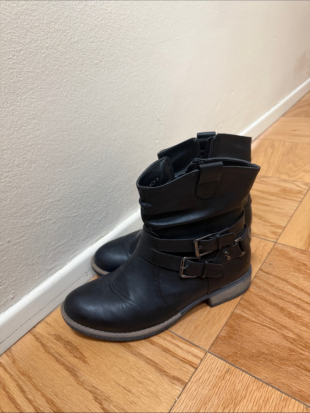 Women’s Black Ankle Booties with Buckle Detail